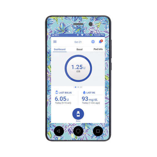 Peelz Azul Flowers Sticker for Omnipod DASH® PDM – Pump Peelz Peelz/Stickers White Smoke Whole System Peelz (front + case),Front Peelz,Case Peelz