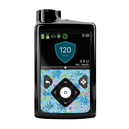 Peelz Azul Flowers Sticker for Medtronic MiniMed 770G & 780G Peelz/Stickers Black Front Peelz