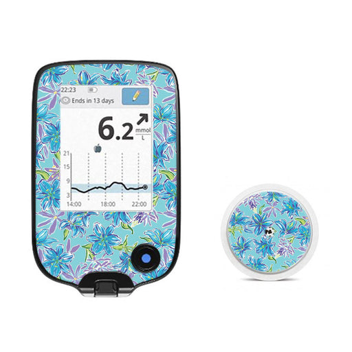 Peelz Azul Flowers for Freestyle Libre 2 Peelz/Stickers White Smoke Receiver + Sensor