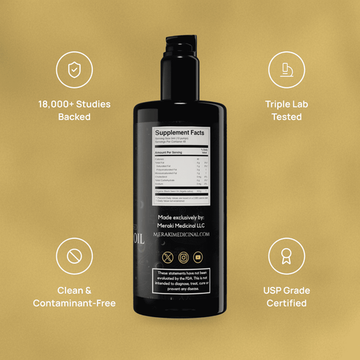 Meraki Medicinal High Potency Cold-Pressed Organic Black Seed Oil with 3% Thymoquinone Dark Khaki Buy 1,Buy 2,Buy 3