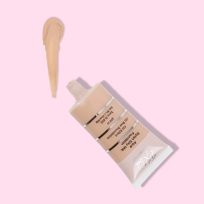 Prolux Cosmetics Aqua Stylish Silky Milk Oil Free Foundation Face Foundation Misty Rose 1 Natural Beige,2 Soft Ivory,3 Creamy Beige,4 Medium Beige,5 Soft Beige,6 Dark Beige,11 Golden Natural,12 Nude Fair,13 Honey,14 Honey Fair,15 Golden Dark,16 Spiced Almond