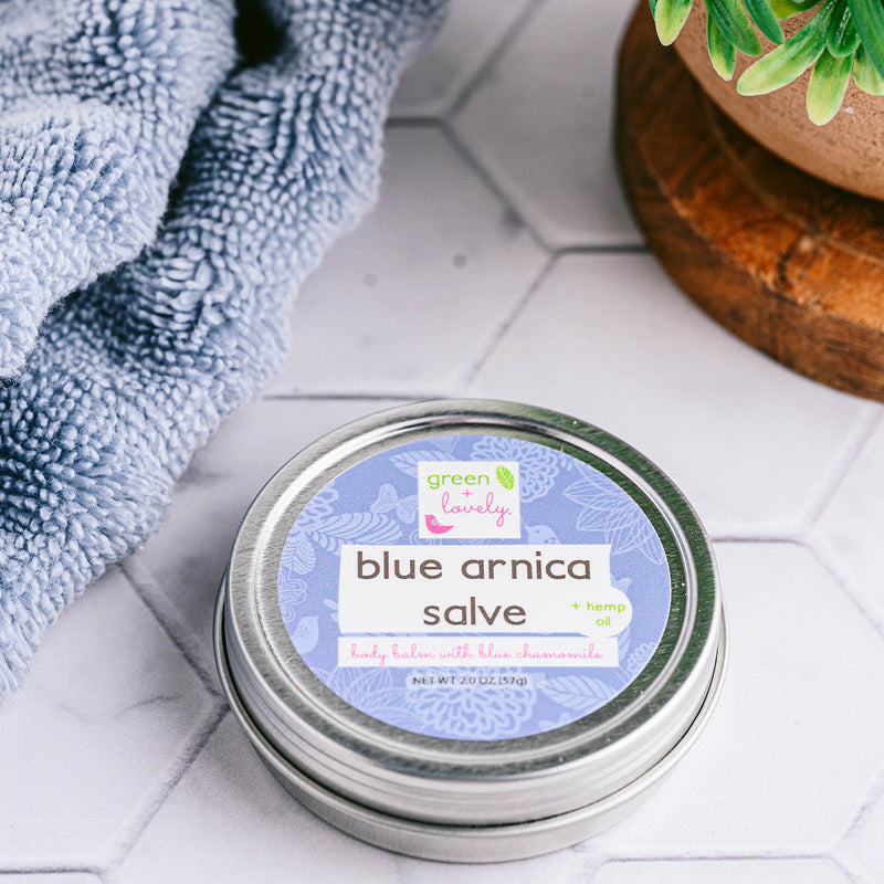 Green + Lovely Blue Arnica Salve /// Muscle Rub with Hemp Seed Oil Light Gray Blue Arnica
