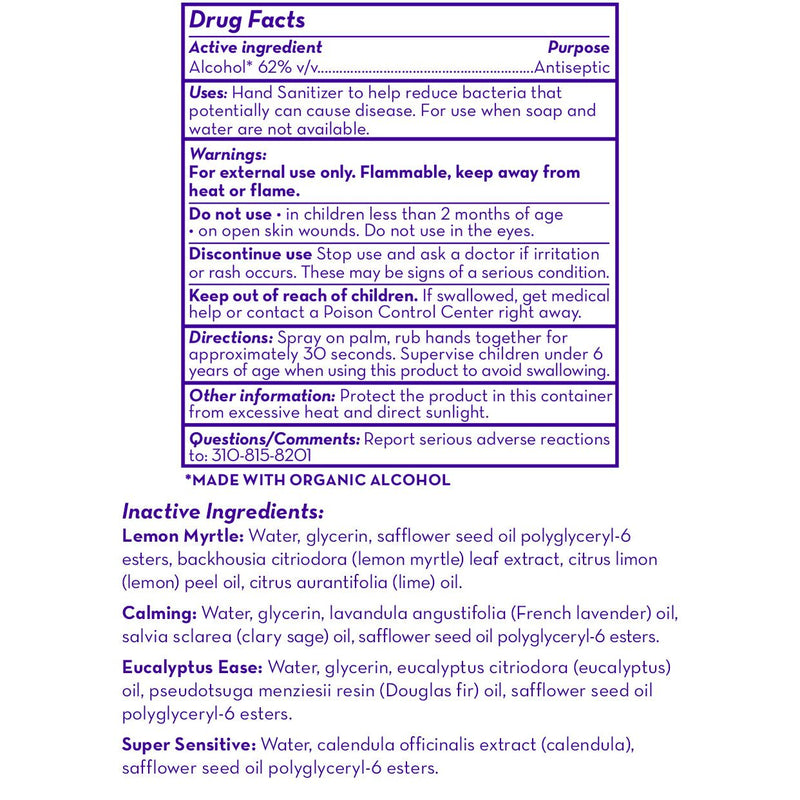 California Baby Hand Sanitizers Hand Sanitizer White Smoke 2oz/59mL Eucalyptus Ease,2oz/59mL Super Sensitive,2oz/59mL Calming,2oz/59mL Lemon Myrtle,19oz/562mL Lemon Myrtle,19oz/562mL Calming,19oz/562mL Eucalyptus Ease,19oz/562mL Super Sensitive