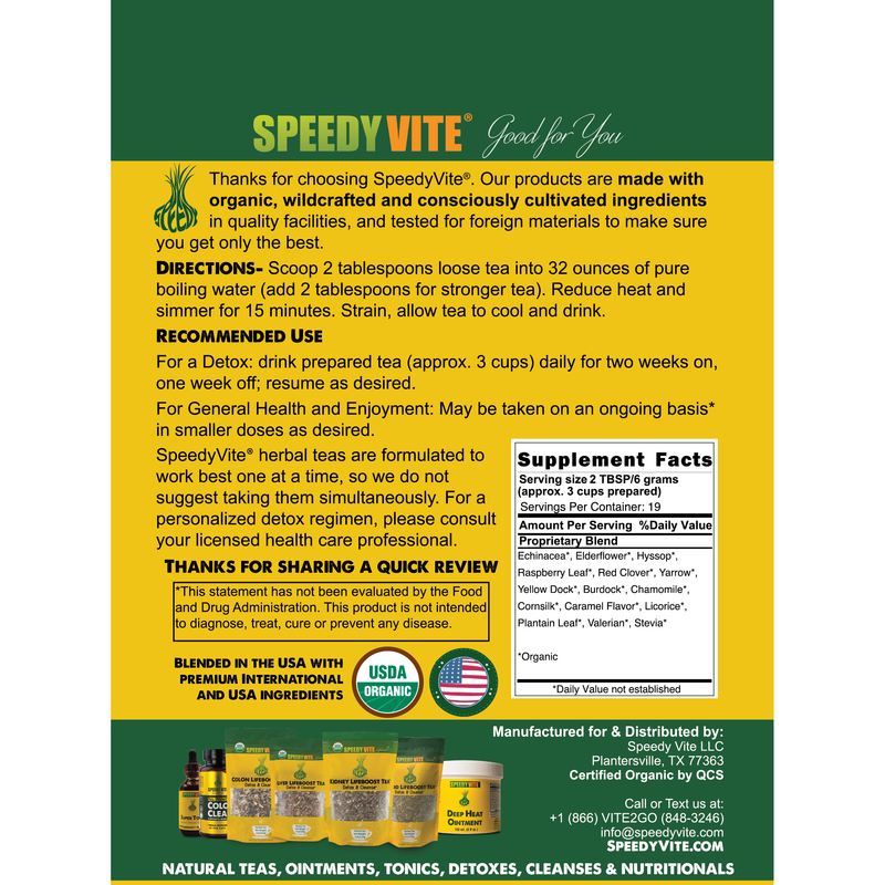 SpeedyVite® Blood LifeBoost® Tea | USDA Organic Herbal Cleansing Tea (4 oz / 8 oz / 28 Bags) | SpeedyVite® - FREE SHIPPING Tea Dark Slate Gray 1x 4oz Loose Leaf,1x 28 Teabags,1x 8oz Loose Leaf [2x4oz],CASE OF 6x (4oz Loose Leaf),CASE OF 6x (28 Teabags),1x 8oz Loose Leaf [2x4oz] - 50% OFF (Past Best-By) - dried herbs don't spoil, best-by = peak potency not safety