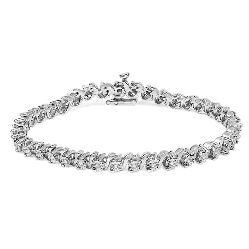 Bids.com .925 Sterling Silver 1/4 Cttw Diamond Station and S Link Bracelet Bracelets White Smoke White.Sterling Silver / 7