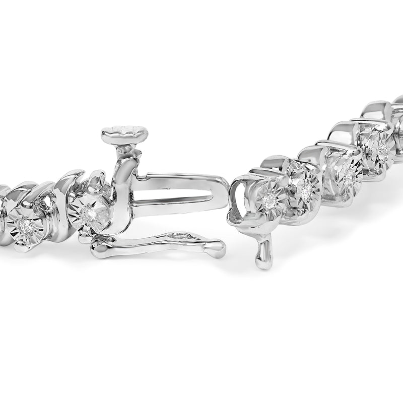 Bids.com .925 Sterling Silver 1/4 Cttw Diamond Station and S Link Bracelet Bracelets White Smoke White.Sterling Silver / 7