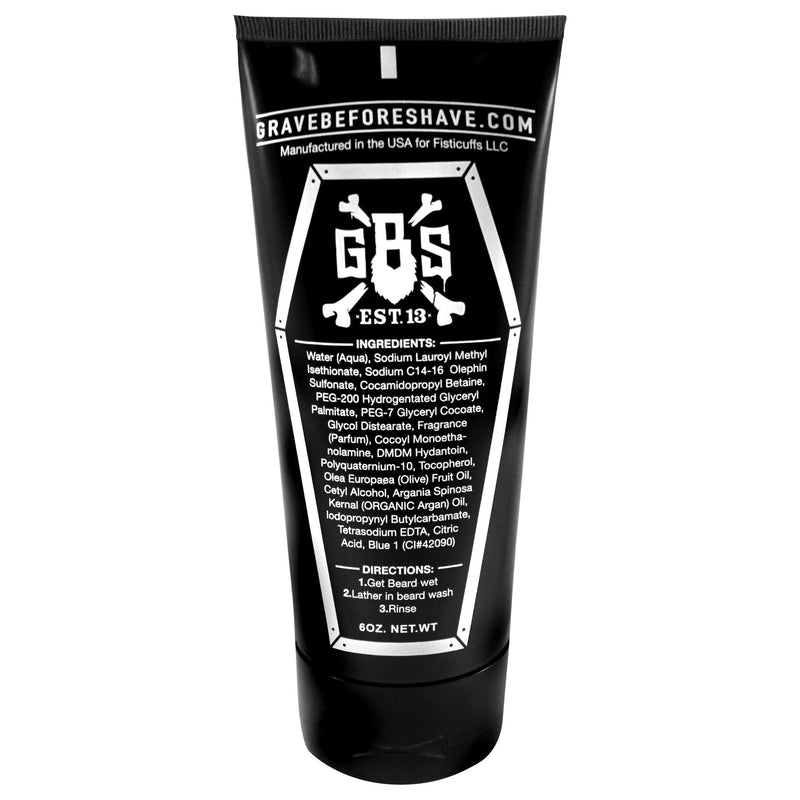 Grave Before Shave GRAVE BEFORE SHAVE™  BEARD WASH SHAMPOO Soap/shampoo Light Gray ONE 6oz. TUBE OF BEARD WASH,THREE 6 oz. TUBES OF BEARD WASH