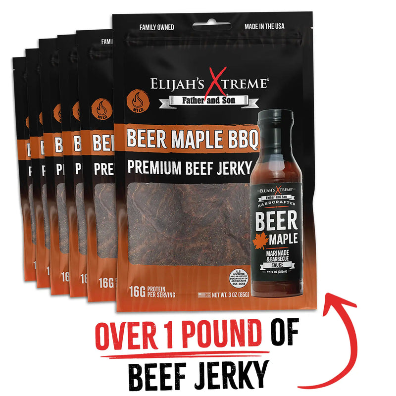 Elijah's Xtreme Beer Maple BBQ Beef Jerky - 6 bags (1lb) Beef Jerky White Smoke