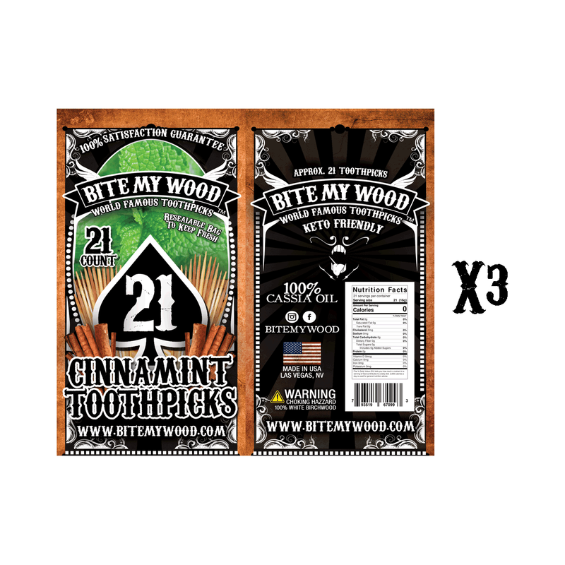 BiteMyWood BiteMyWood Flavored Birchwood Toothpicks in Plastic Reusable Bag 21 qty x 3 Packs Beauty & Personal Care - Nasal & Oral Care - Dental Floss & Picks Black Cinnamint 21 x 3