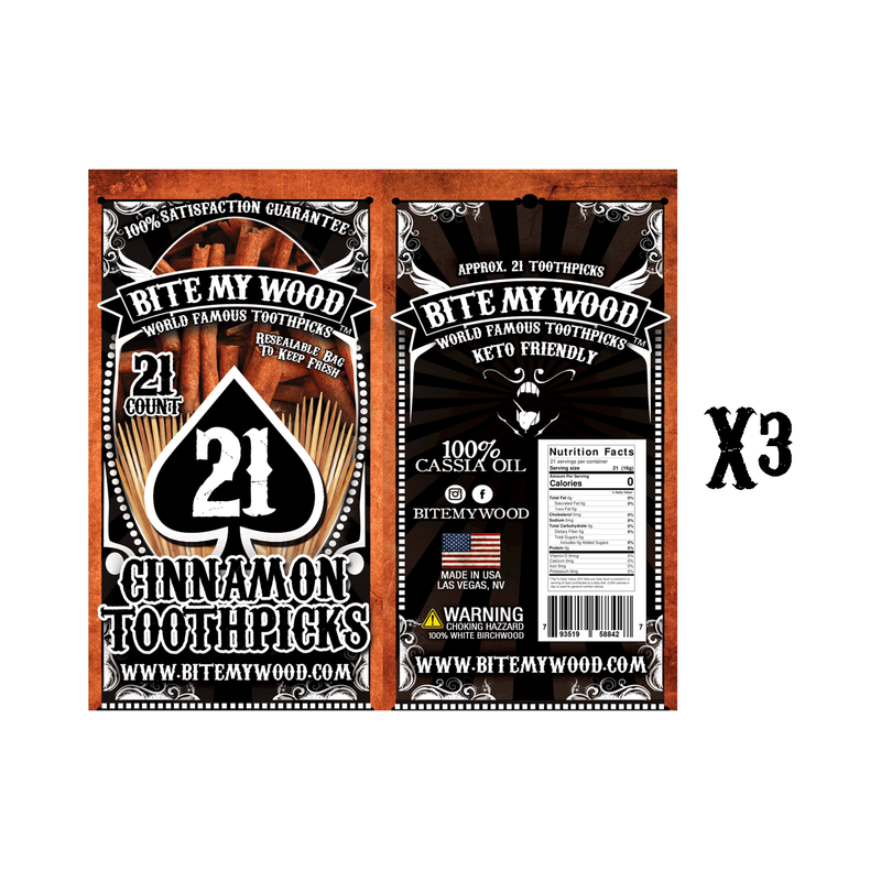 BiteMyWood BiteMyWood Flavored Birchwood Toothpicks in Plastic Reusable Bag 21 qty x 3 Packs Beauty & Personal Care - Nasal & Oral Care - Dental Floss & Picks Black Cinnamon 21 x 3