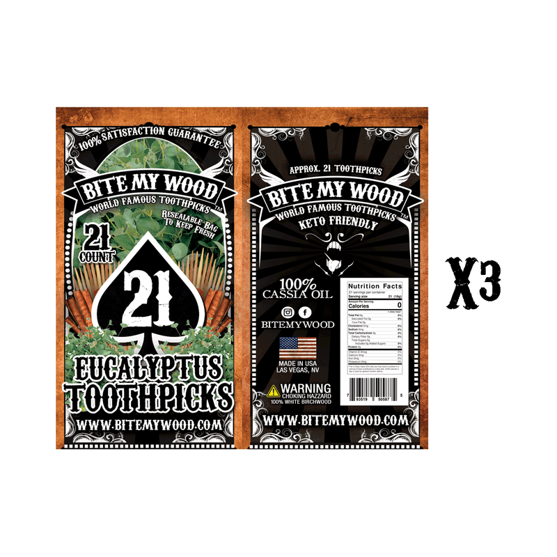 BiteMyWood BiteMyWood Flavored Birchwood Toothpicks in Plastic Reusable Bag 21 qty x 3 Packs Beauty & Personal Care - Nasal & Oral Care - Dental Floss & Picks Black Eucalyptus 21 x 3