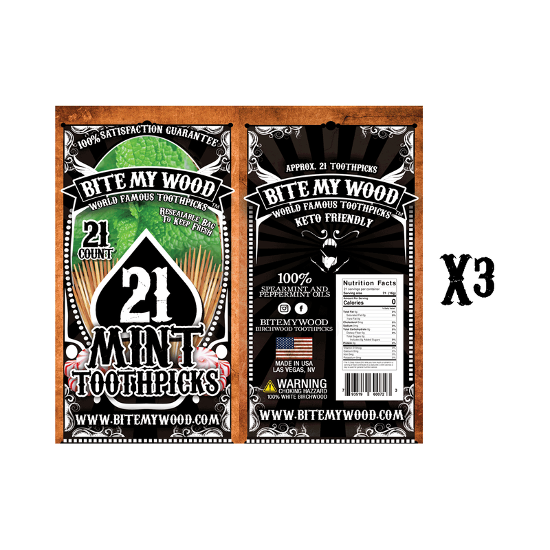 BiteMyWood BiteMyWood Flavored Birchwood Toothpicks in Plastic Reusable Bag 21 qty x 3 Packs Beauty & Personal Care - Nasal & Oral Care - Dental Floss & Picks Black Mint 21 x 3