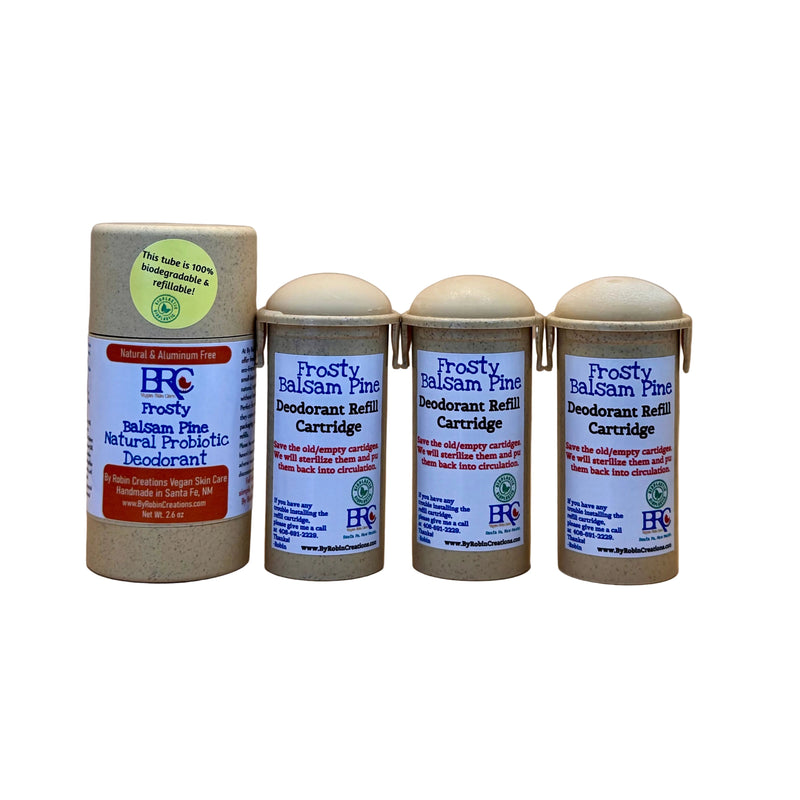 By Robin Creations Natural Probiotic Deodorant Stick Deodorant & Body Care White Smoke Frosty Balsam Pine / 1 Full Tube + 3 Refills