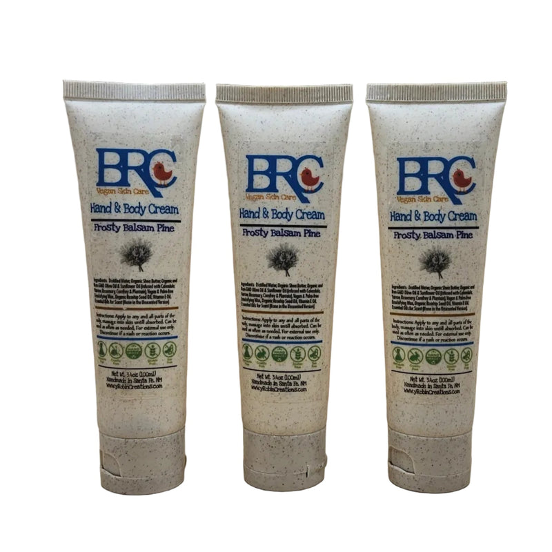By Robin Creations Vegan Ultra-Moisturizing Hand & Body Cream Lotion & Moisturizer White Smoke Frosty Balsam Pine / 3 (3.4 oz) Biodegradable Tubes