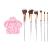 Profusion Cosmetics Frosted Snow Sparkle | 7 PC Makeup Brush & Cleaning Mat Set Brush Light Gray