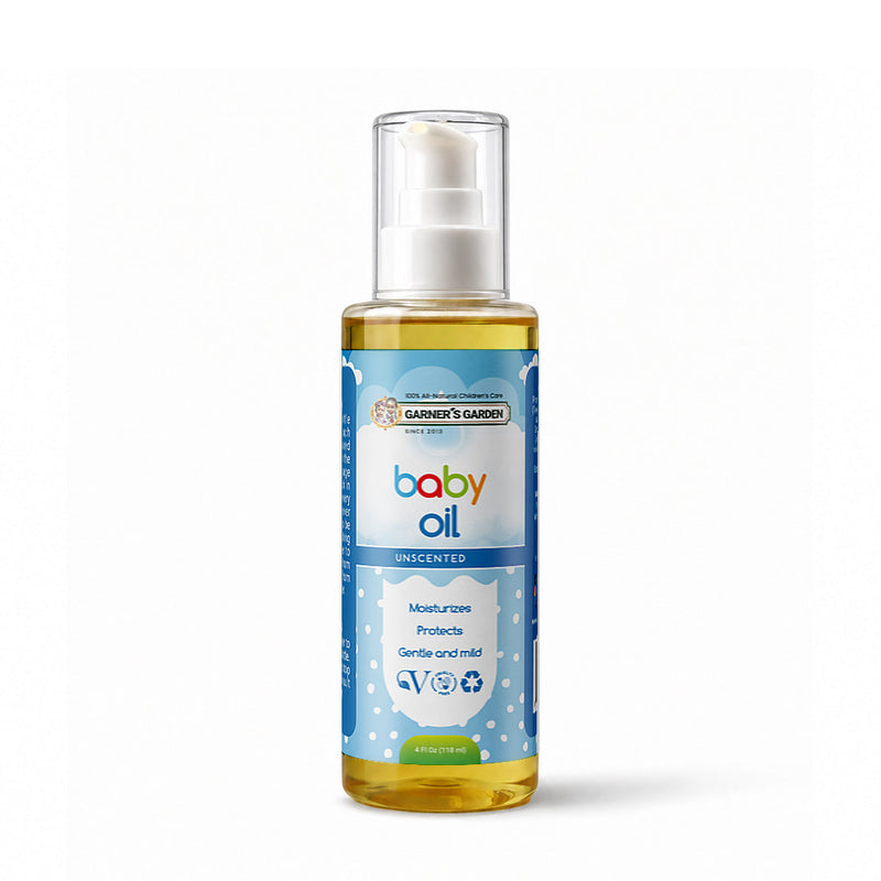 Garner's Garden Moisturizing Baby Oil Baby Care White Smoke 4oz Unscented Natural Baby Oil