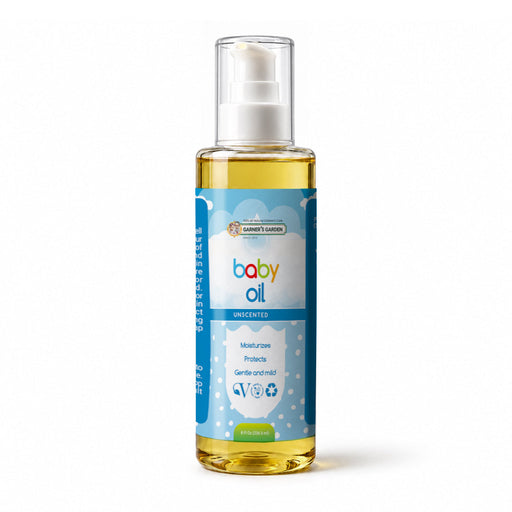 Garner's Garden Moisturizing Baby Oil Baby Care White Smoke 8oz Unscented Natural Baby Oil