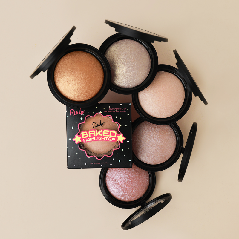 Rude Cosmetics Baked Highlighter Highlighter Light Gray One in A Million,Champagne Sparks,All Eyes On Me,Queens Glow,Flirtatious Behavior