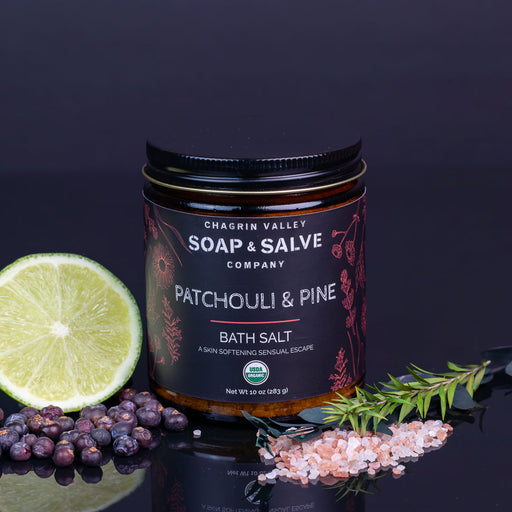Chagrin Valley Soap & Salve Bath Salt: Patchouli Pine Bath Salt Dark Slate Gray 10 oz net wt