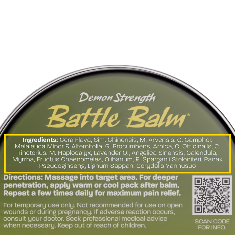 Battle Balm® Battle Balm® - Demon Strength All Natural & Organic Pain Relief Cream Topical analgesic, pain relief ointment, muscle rub Black 0.45 oz.,1.9 oz.,4.25 oz.,8.5 oz.