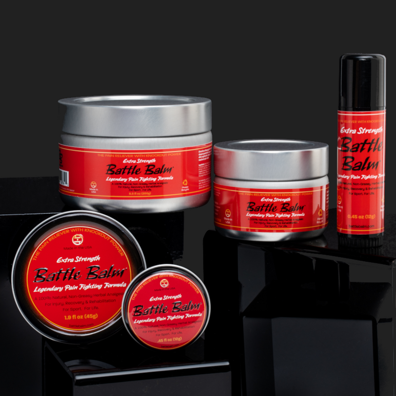 Battle Balm® Battle Balm® - Extra Strength All Natural & Organic Pain Relief Cream Topical analgesic, pain relief ointment, muscle rub Maroon 0.45 oz.,1.9 oz.,4.25 oz.,8.5 oz.