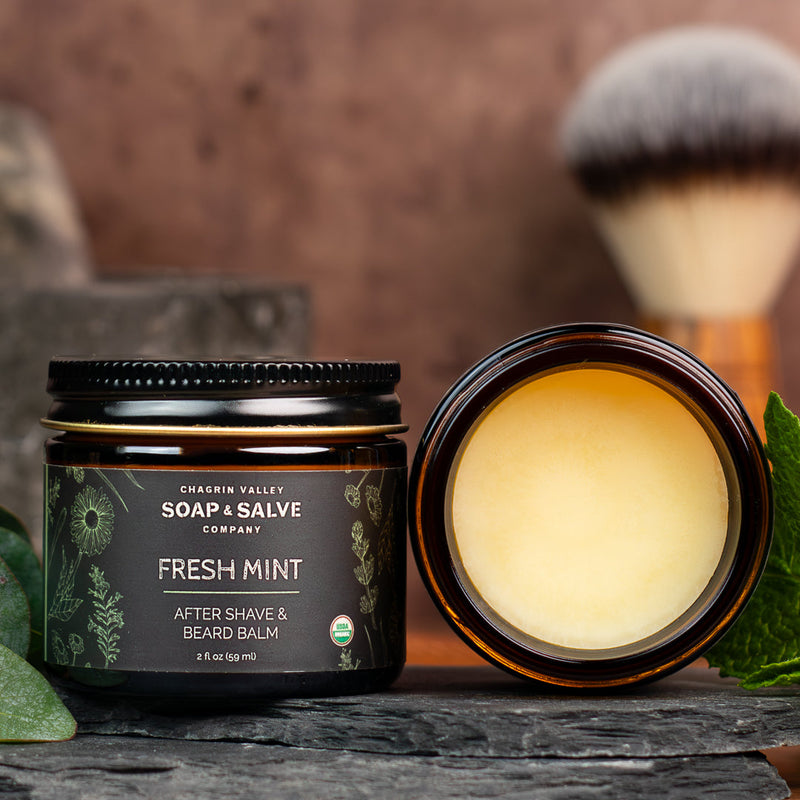 Chagrin Valley Soap & Salve After Shave & Beard Balm: Fresh Mint Shave Balm Sienna 2 fl oz Jar