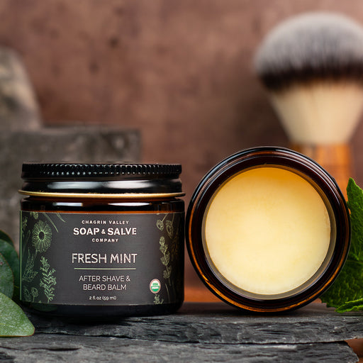 Chagrin Valley Soap & Salve After Shave & Beard Balm: Fresh Mint Shave Balm Sienna 2 fl oz Jar
