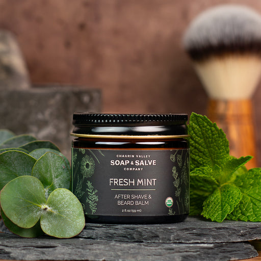 Chagrin Valley Soap & Salve After Shave & Beard Balm: Fresh Mint Shave Balm Dark Olive Green 2 fl oz Jar