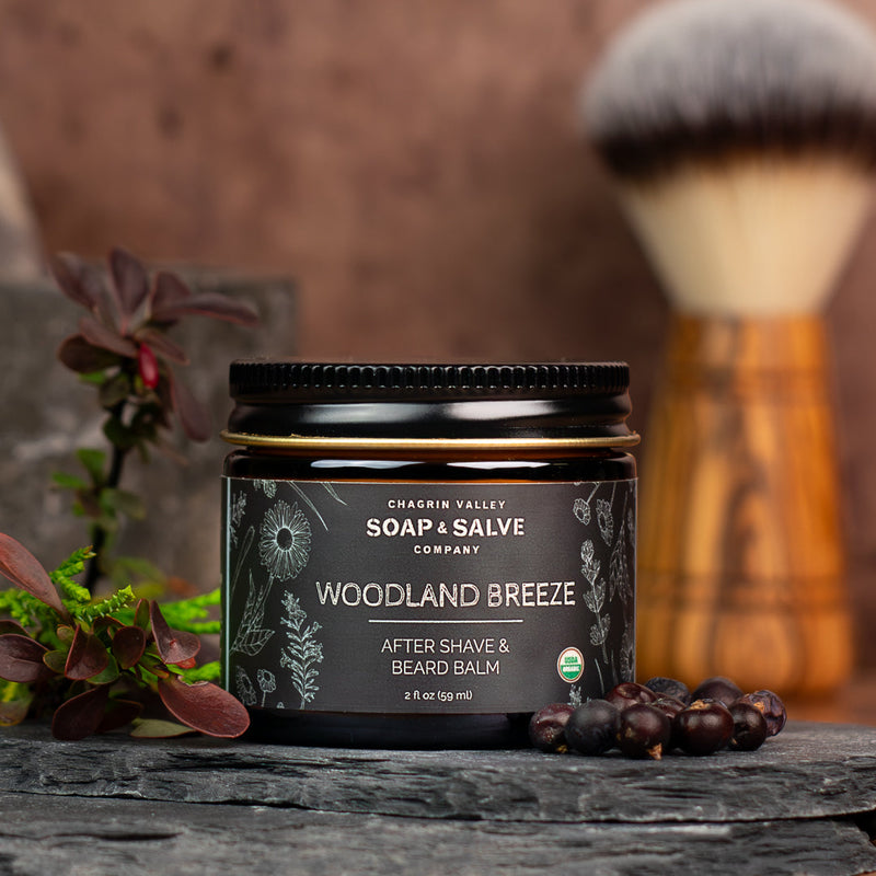 Chagrin Valley Soap & Salve After Shave & Beard Balm: Woodland Breeze Shave Balm Dark Olive Green 2 fl oz Jar