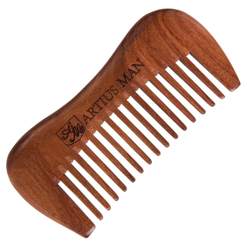 Artius Man Handmade Wood Beard Comb Saddle Brown Wide,Medium/Small