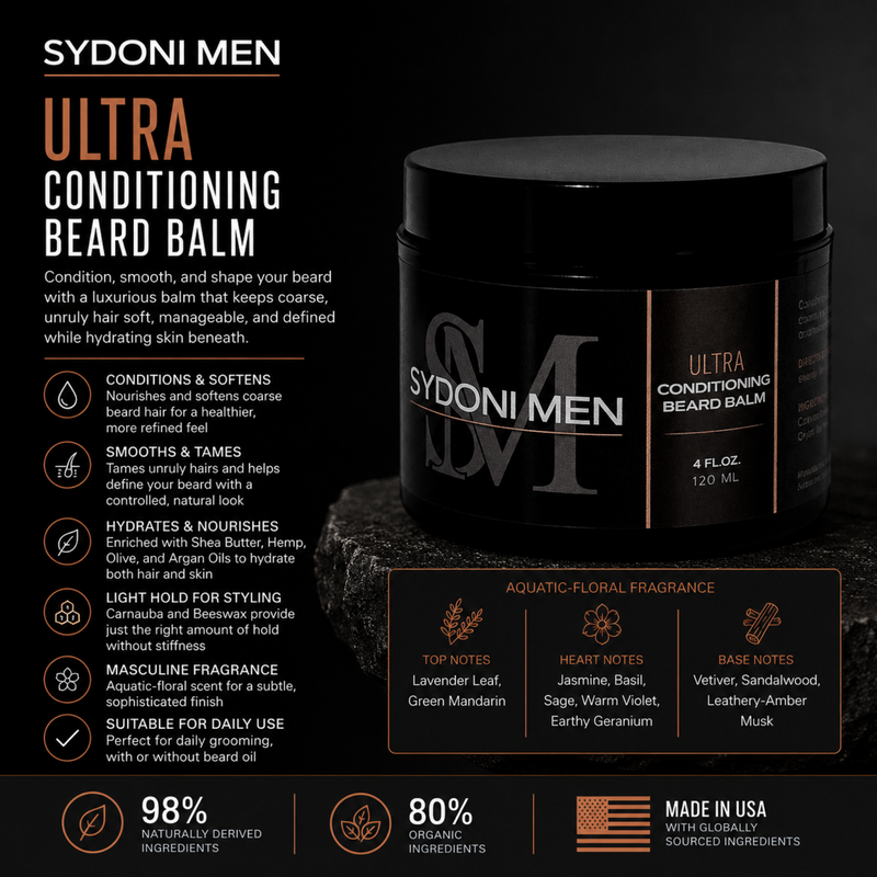 Sydoni Skincare and Beauty SYDONI MEN ULTRA CONDITIONING BEARD BALM | Soften, Hydrate & Tame120ml 4 fl. oz. Men Beard Black
