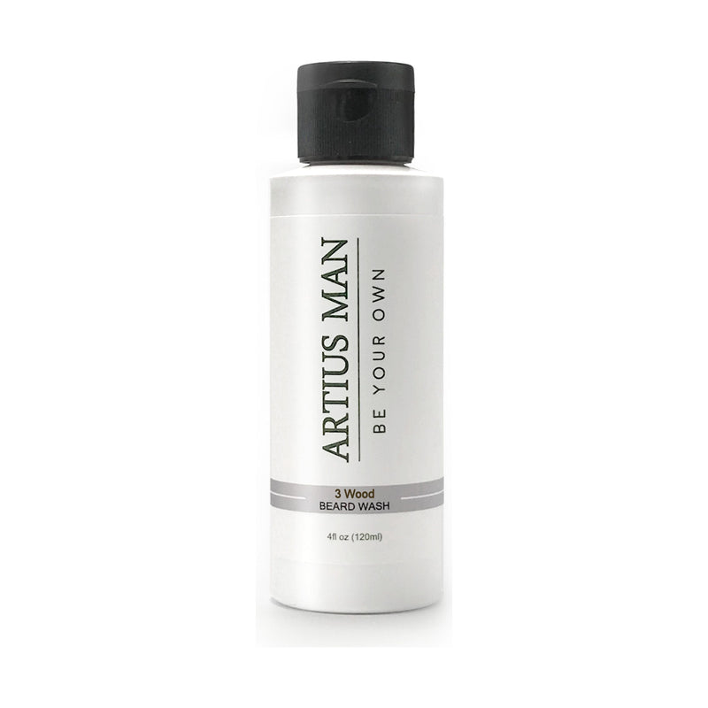 Artius Man 3 Wood Beard Wash – Luxury Hinoki, Sandalwood, and Oud Beard Cleanser (4 oz) Beard Wash Light Gray