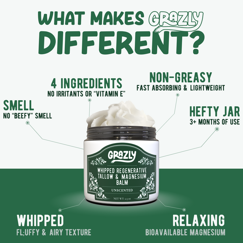 Grazly Dead Sea Magnesium & Tallow Balm White Smoke Unscented / 1 Jar,Unscented / Buy 2 Get 1 Free,Unscented / Buy 3 Get 2 Free,Vanilla / 1 Jar,Vanilla / Buy 2 Get 1 Free,Vanilla / Buy 3 Get 2 Free