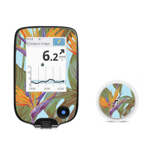 Peelz Birds of Paradise for Freestyle Libre 2 Peelz/Stickers White Smoke Receiver + Sensor