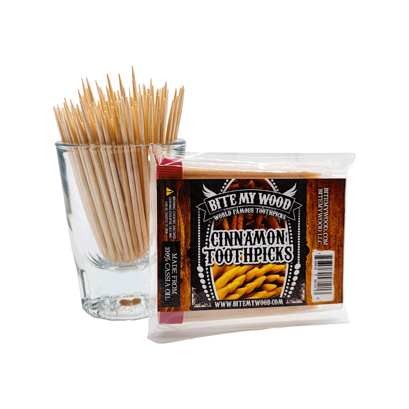 BiteMyWood Extreme Hot Cinnamon Flavored Birchwood Toothpicks, 60 Count Beauty & Personal Care - Nasal & Oral Care - Dental Floss & Picks Gray With 2 Shot Glasses