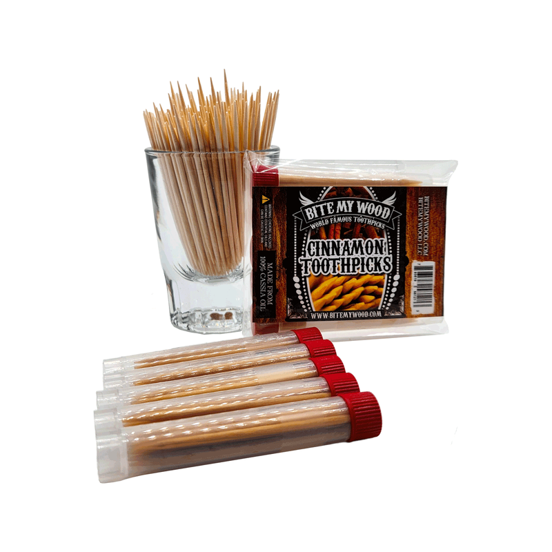 BiteMyWood Extreme Hot Cinnamon Flavored Birchwood Toothpicks, 60 Count Beauty & Personal Care - Nasal & Oral Care - Dental Floss & Picks Gray Without Glasses,With 2 Shot Glasses