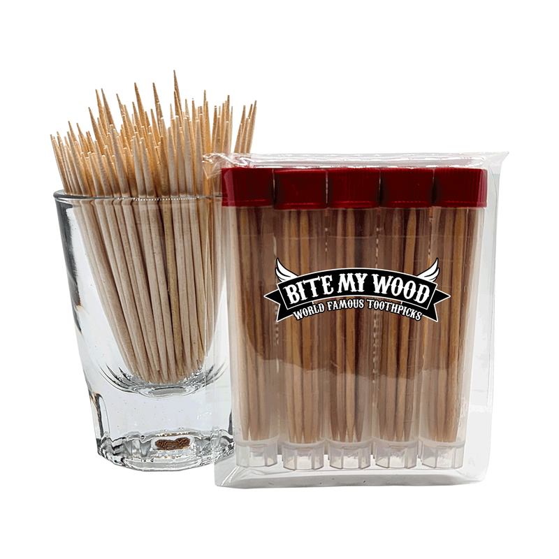 BiteMyWood Extreme Hot Cinnamon Flavored Birchwood Toothpicks, 60 Count Beauty & Personal Care - Nasal & Oral Care - Dental Floss & Picks Dim Gray Without Glasses,With 2 Shot Glasses