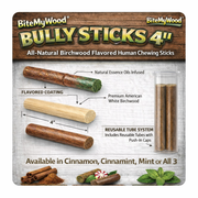 BiteMyWood Bully Stick 4" - Revolutionary All Natural Birchwood Flavored Human Chewing Sticks | BiteMyWood Toothpicks White Smoke Cinnamon,Cinnamint,Mint,Cinnamon and Mint,All 3 Pack