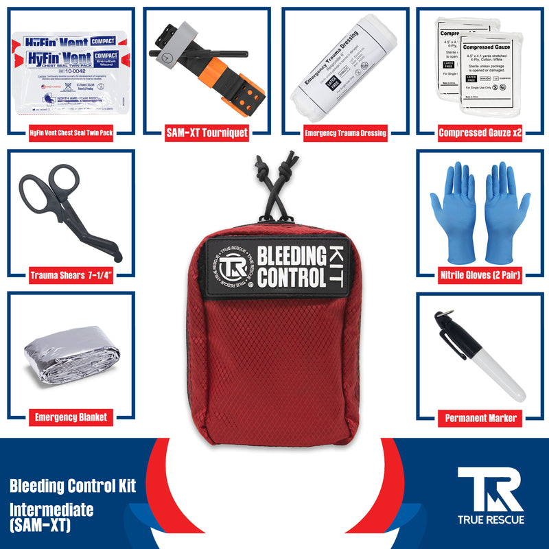 True Rescue Kit x2 with Wall Mount Dual Kit Wall Mount Package Bleeding Control Bundles Light Gray Intermediate Kit / SAM XT Tourniquet / Orange