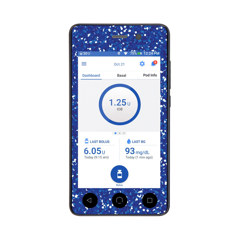 Peelz Blue Confetti Sticker for Omnipod DASH® PDM – Pump Peelz Peelz/Stickers White Smoke Whole System Peelz (front + case)