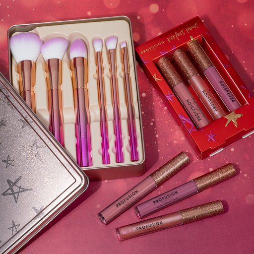 Profusion Cosmetics Crimson Brush Vault – 6-Piece Brush Set Makeup Brushes Maroon