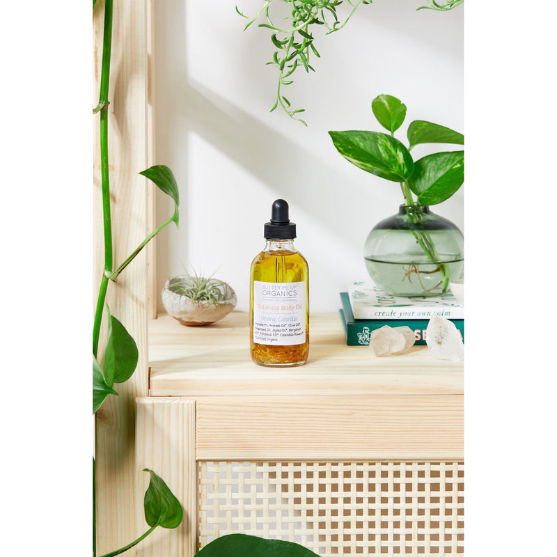 Butter Me Up Organics Botanical Body Oil -BOTANICAL COLLECTION - Organic Body Lotion Moisturizer Body Light Gray Lavender,Rose,Healing Calendula,Chamomile
