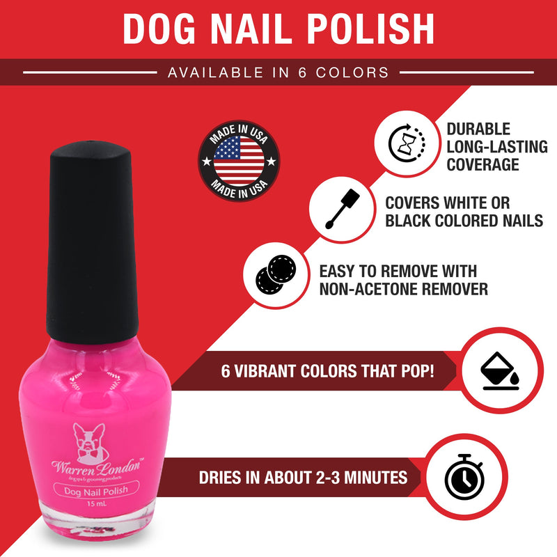 Warren London Dog Nail Polish - Polish Bottles with Brush Dog Nail Polish White Smoke Pawfectly Pink,Violet The Dogs Out Purple,Fire Hydrant Red,Bow Wow Blue,Pink Of The Glitter Sparkle Pink,Diamond In the Ruff Sparkle Silver,Set of All Six Colors