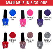 Warren London Dog Nail Polish - Polish Bottles with Brush Dog Nail Polish White Smoke Pawfectly Pink,Violet The Dogs Out Purple,Fire Hydrant Red,Bow Wow Blue,Pink Of The Glitter Sparkle Pink,Diamond In the Ruff Sparkle Silver,Set of All Six Colors