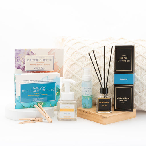 MIXOLOGIE Mixologie Boujee Home Products White Smoke Laundry Detergent Sheets,Dryer Sheets,Laundry Gift Set,Luxe Room Spray,Reed Diffuser