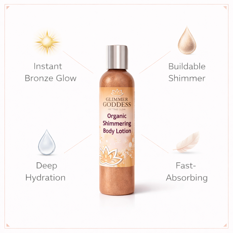 Glimmer Goddess® Organic Skin Care Organic Bronze Shimmer Body Lotion – Buildable Glow Shimmer White Smoke 8 oz. / Bronze / Sexy,8 oz. / Bronze / Super,4 oz. / Bronze / Sexy,4 oz. / Bronze / Super