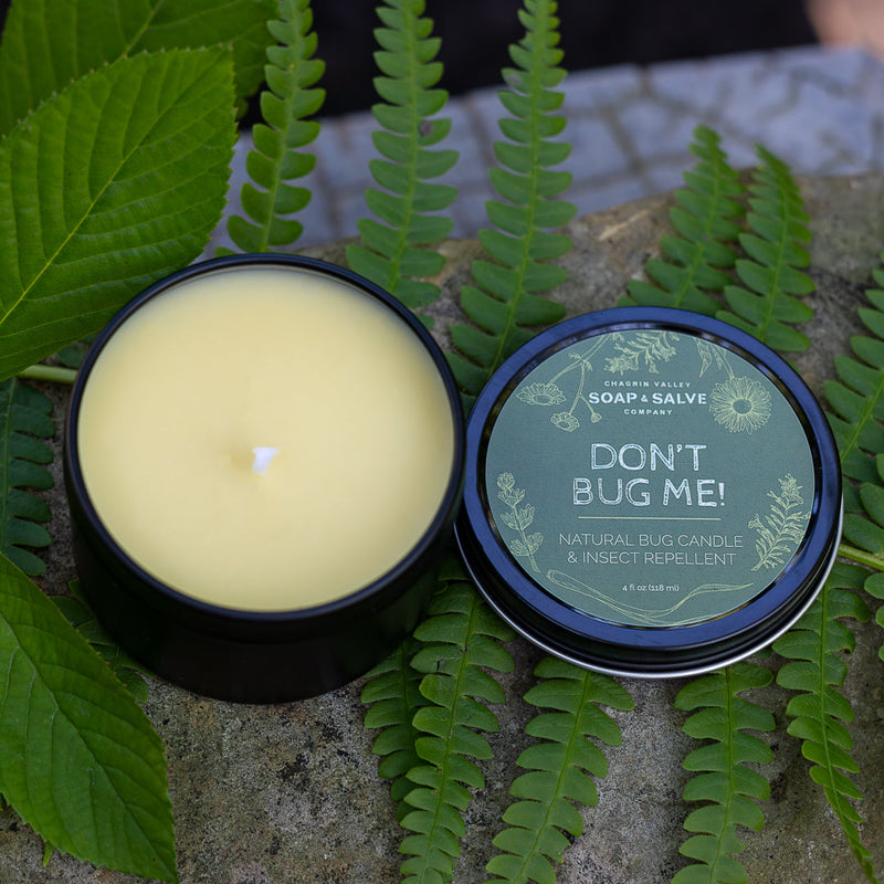 Chagrin Valley Soap & Salve Body & Massage Candle: Don't Bug Me! Insect Repellent Candle Bug Repellent Dark Olive Green 4 fl oz Tin