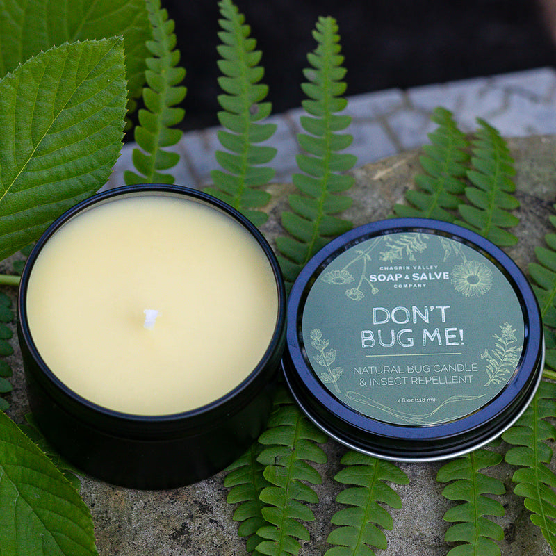 Chagrin Valley Soap & Salve Body & Massage Candle: Don't Bug Me! Insect Repellent Candle Bug Repellent Dark Olive Green 4 fl oz Tin
