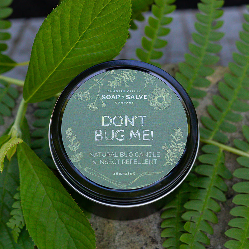 Chagrin Valley Soap & Salve Body & Massage Candle: Don't Bug Me! Insect Repellent Candle Bug Repellent Dark Olive Green 4 fl oz Tin