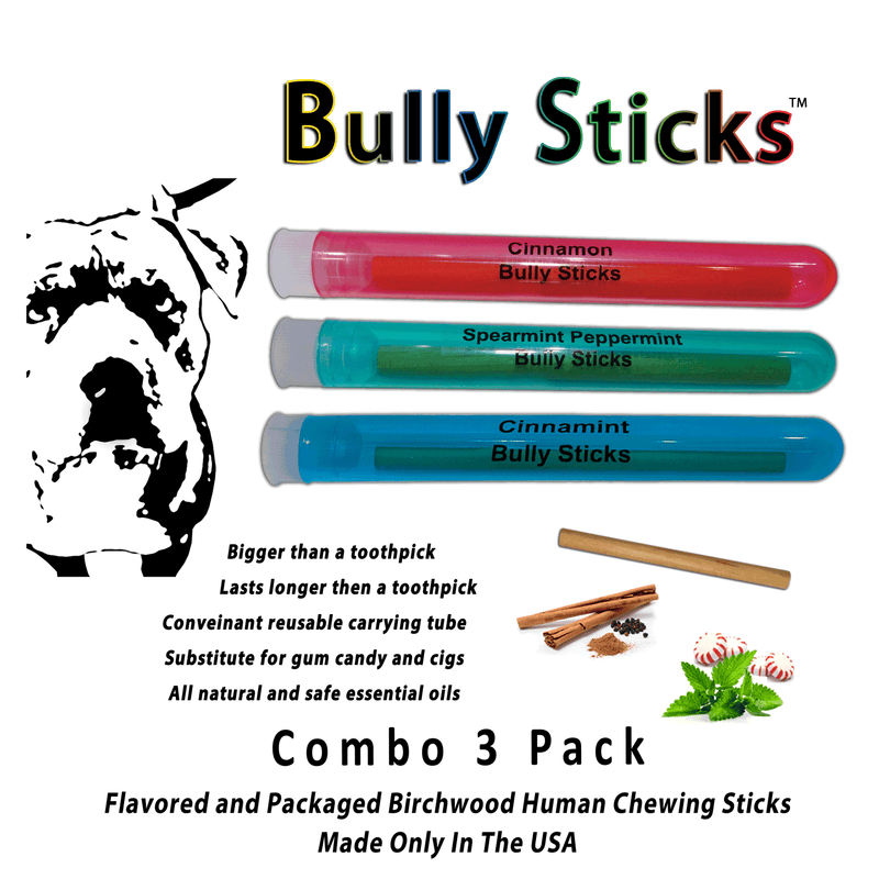 BiteMyWood Bully Stick 4" - Revolutionary All Natural Birchwood Flavored Human Chewing Sticks | BiteMyWood Toothpicks White Smoke All 3 Pack